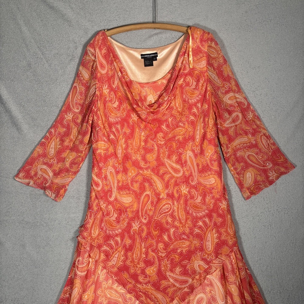 Terani Couture 100% Silk Beaded Paisley Maxi Dress Orange Coral Plus Size 22 - Picture 7 of 16